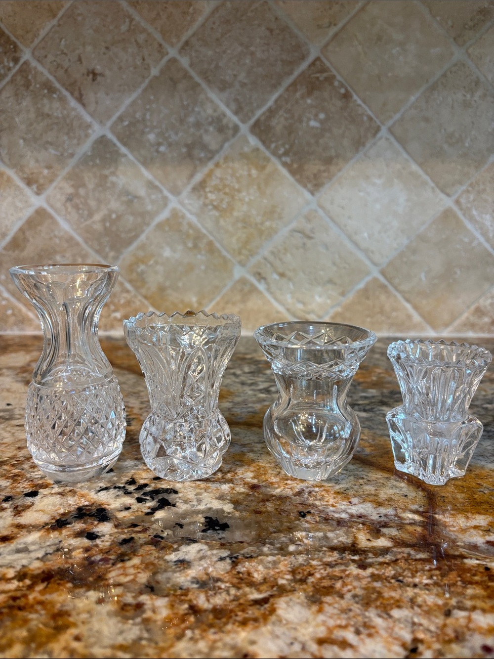 Set of 4 Vintage Crystal Bud Vases